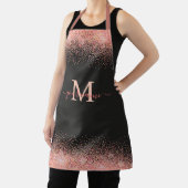 Monogram Roos Gouden Glitter Sparkles en Zwarte Na Schort (Insitu)