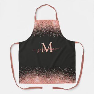 Monogram Roos Gouden Glitter Sparkles en Zwarte Na Schort