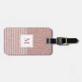Monogram Roos Gouden Glitter Strepen Girly Bagagelabel (Voorkant horizontaal)