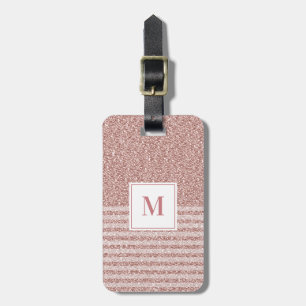 Monogram Roos Gouden Glitter Strepen Girly Bagagelabel