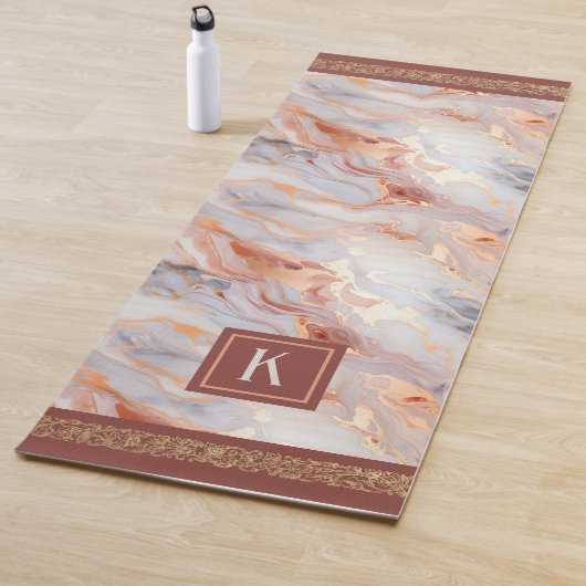 Monogram Roos Gouden Marmeren Patroon Yoga Mat (In situ)