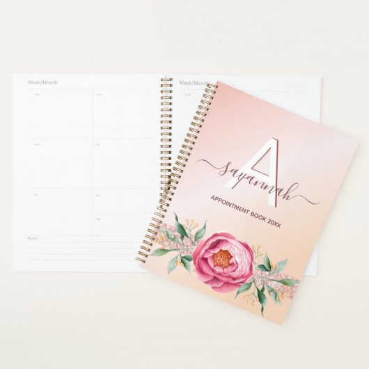 Monogram roos gouden roze glitter afspraken planner (Display)