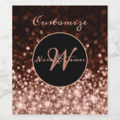 Monogram Roos Gouden Sparkle Wijn Etiket (Enkel label)