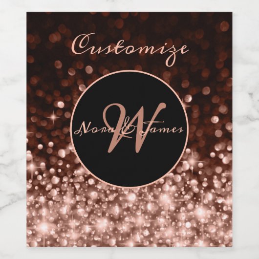 Monogram Roos Gouden Sparkle Wijn Etiket (Enkel label)