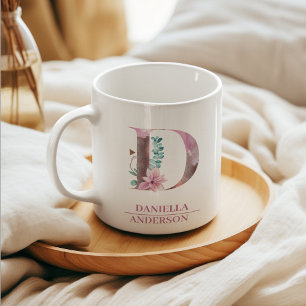 Monogram Roos Gouden Waterverf Bloem Letter D Koffiemok