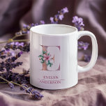 Monogram Roos Gouden Waterverf Bloemletter E Koffiemok<br><div class="desc">Monogram Roos Gouden Waterverf Bloemletter E</div>