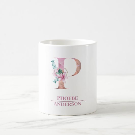 Monogram Roos Gouden Waterverf Bloemletter P | Koffiemok (Center)
