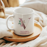 Monogram Roos Gouden Waterverf Bloemletter V Koffiemok<br><div class="desc">Monogram Roos Gouden Waterverf Bloemletter V</div>