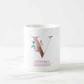 Monogram Roos Gouden Waterverf Bloemletter V Koffiemok (Center)