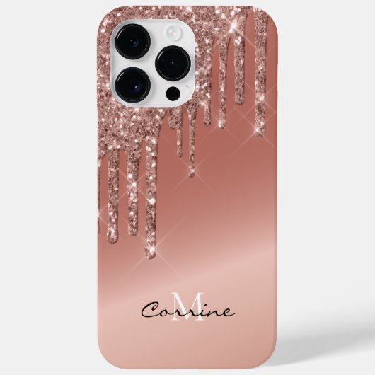 Monogram Roos Gouden Zijdrippen Glitter Android + Case-Mate iPhone Case (Achterkant)