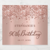 Monogram Roos Goudfolie Glitter 90e Verjaardag Sparkling Wijnetiket (Enkel label)