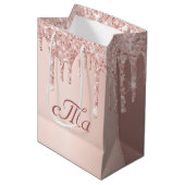 Monogram roos goudglitter roze bruinkoolbrij medium cadeauzakje (Voorkant Gekanteld)