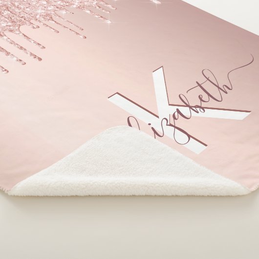 Monogram roos goudglitter roze vonk sherpa deken (3/4)