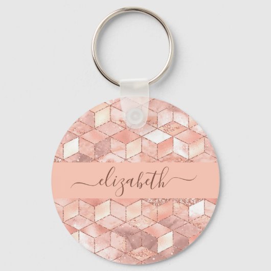 Monogram roos goudkubus printnaam sleutelhanger (Voorkant)