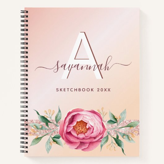 Monogram roos goudroze glitter girale gier notitieboek (Voorkant)