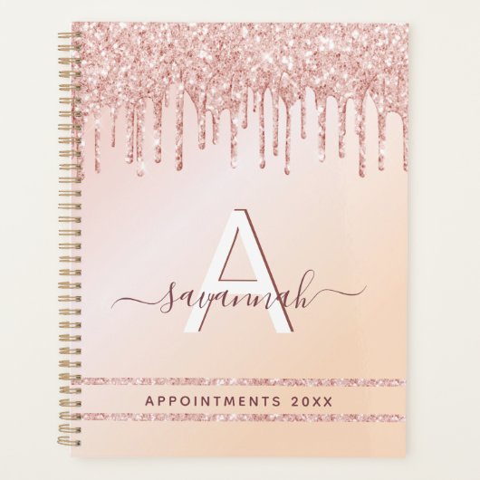 Monogram roos goudroze glitter planner (Voorkant)