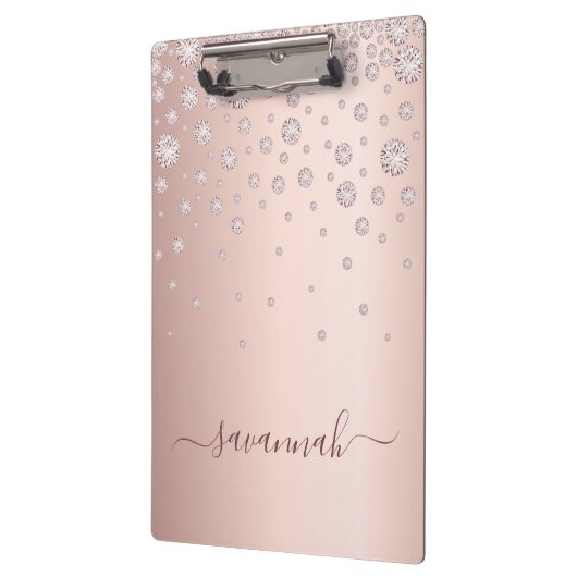 Monogram roos goudroze moderne manuscriptdiamanten klembord (Links)