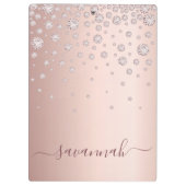 Monogram roos goudroze moderne manuscriptdiamanten klembord (Achterkant)