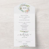 Monogram Roos Greenery Floral Wedding All In One Uitnodiging (Binnen)