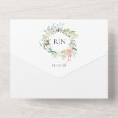 Monogram Roos Greenery Floral Wedding All In One Uitnodiging (Achterkant)