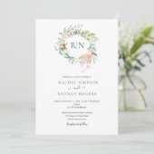 Monogram Roos Greenery Floral Wedding Kaart (Staand voorkant)