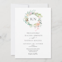 Monogram Roos Greenery Floral Wedding Kaart