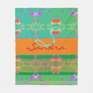 Monogram Roos Hart Abriot blauwgroen en Moss Fleece Deken