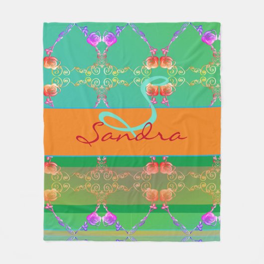 Monogram Roos Hart Abriot blauwgroen en Moss Fleece Deken (Voorkant)