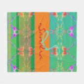 Monogram Roos Hart Abriot blauwgroen en Moss Fleece Deken (Voorkant (Horizontaal))