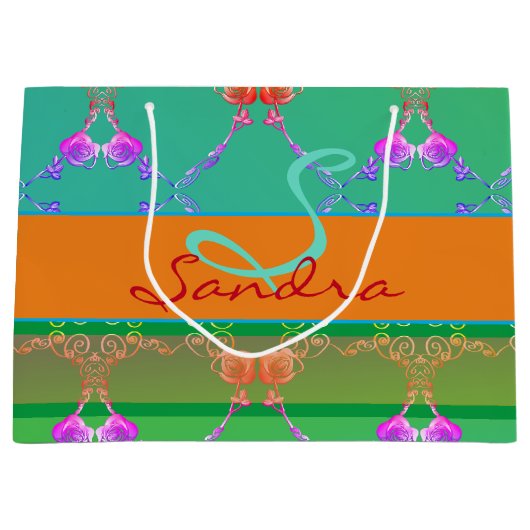 Monogram Roos Hart Abriot blauwgroen en Moss Groot Cadeauzakje (Voorkant)