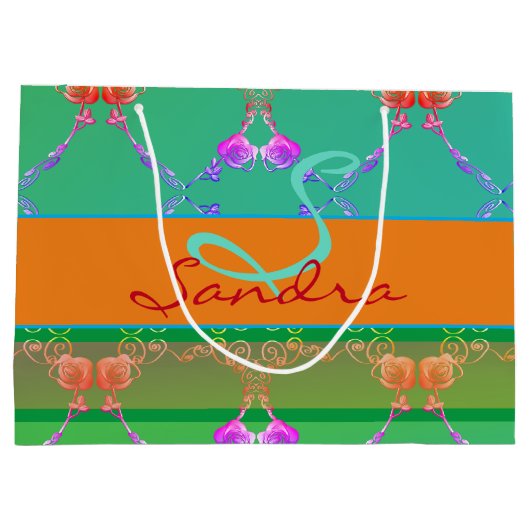 Monogram Roos Hart Abriot blauwgroen en Moss Groot Cadeauzakje (Achterkant)