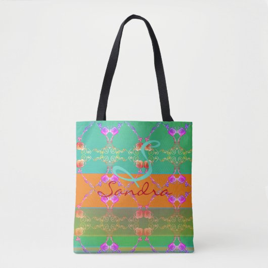 Monogram Roos Hart Abriot blauwgroen en Moss Tote Bag (Voorkant)