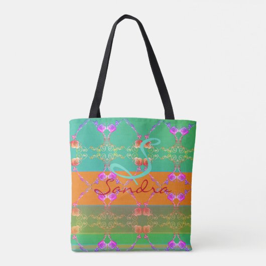 Monogram Roos Hart Abriot blauwgroen en Moss Tote Bag (Achterkant)