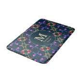 Monogram Roos Heart Patroon op donkerblauw Badmat (Gekanteld)