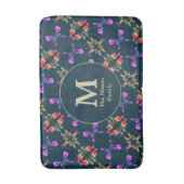 Monogram Roos Heart Patroon op donkerblauw Badmat (Voorkant Verticaal)