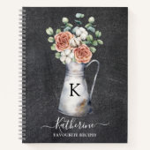 Monogram Roos Katoen Eucalyptus Zwart Receptenboek Notitieboek (Voorkant)