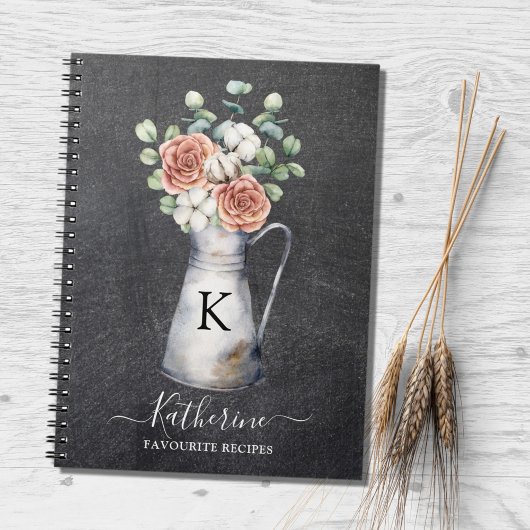 Monogram Roos Katoen Eucalyptus Zwart Receptenboek Notitieboek
