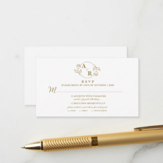 Monogram roos klassiek elegant, bloemige trouw RSV Informatiekaartje