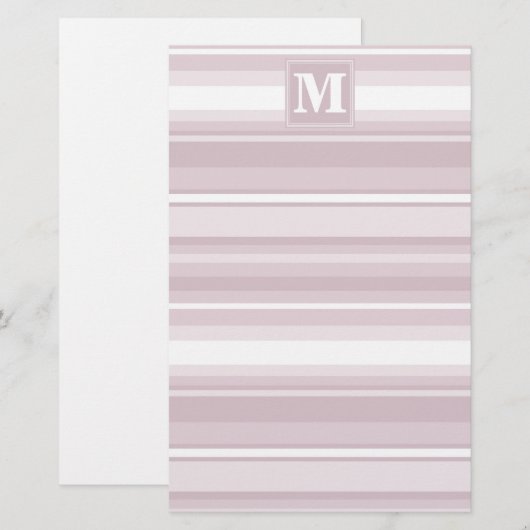 Monogram roos kwartsstrepen briefpapier (Voorkant / Achterkant)