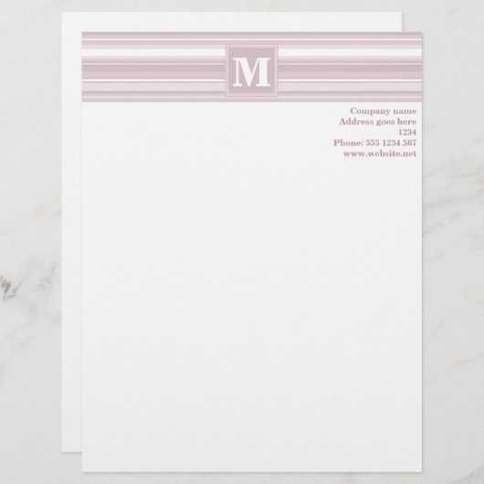Monogram roos kwartsstrepen gepersonaliseerd briefhoofd (Voorkant / Achterkant)