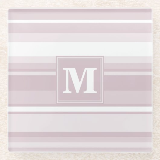Monogram roos kwartsstrepen glazen onderzetter (Voorkant)