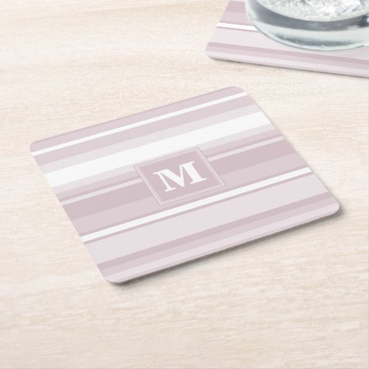 Monogram roos kwartsstrepen kartonnen onderzetters (Schuin)