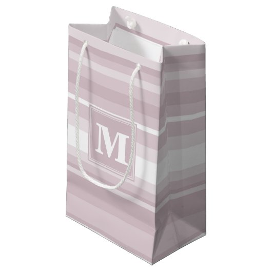 Monogram roos kwartsstrepen klein cadeauzakje (Voorkant Gekanteld)