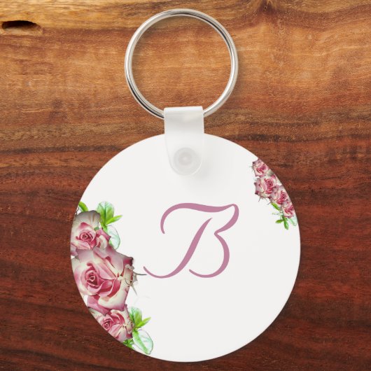 Monogram Roos met naam Sleutelhanger (Voorkant)