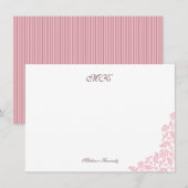 Monogram Roos met roze stripe streepjescode Opmer Notitiekaartje (Voorkant / Achterkant)