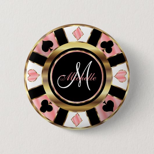 Monogram Roos Poker Chip Design Ronde Button 5,7 Cm (Voorkant)
