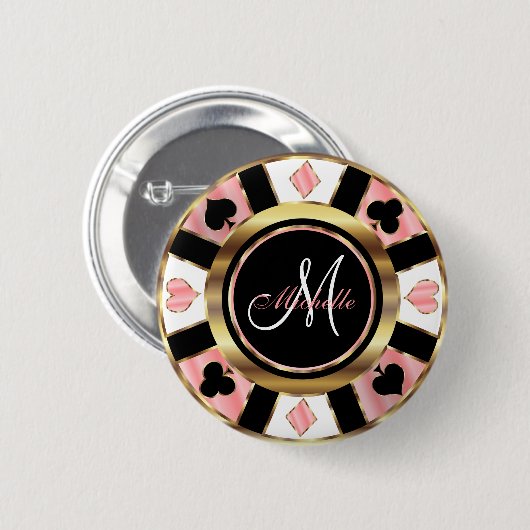 Monogram Roos Poker Chip Design Ronde Button 5,7 Cm (Voorkant /achterkant)