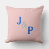 Monogram Roos Quartz Blauw Pastels Bruiloft Kussen (Voorkant)