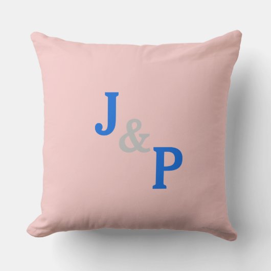 Monogram Roos Quartz Blauw Pastels Bruiloft Kussen (Voorkant)