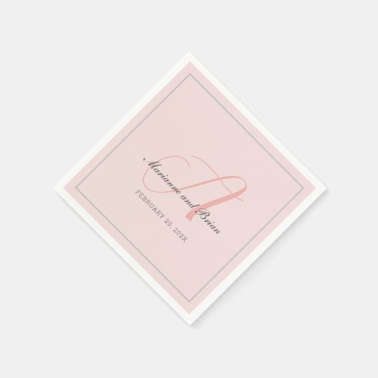 Monogram Roos Roze, Blush en Dove Grey Servet (Hoek)
